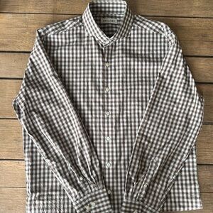 Twillory Mens Tailored Fit Blue and Brown Plaid Dress Shirt 17” 34/35”